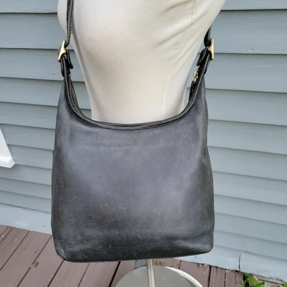 Vintage Coach 9058 Hobo Black Glovetanned Leather Zip Shoulder Bag‎ Daypack - Picture 3 of 8